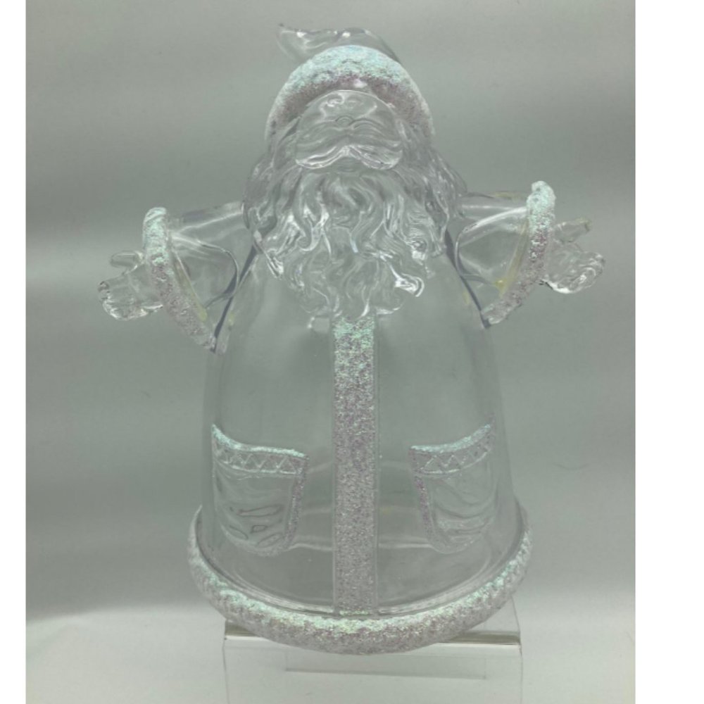 Clear Plastic Santa White Glitter Candy/Fairy Light Container w/Bottom Lid 10" H